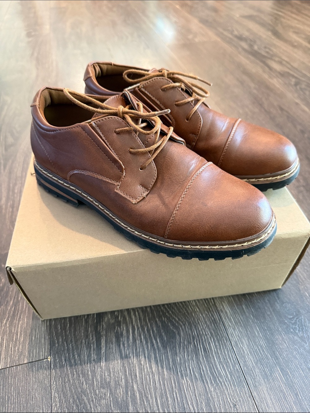 Steve Madden Boys Brown Leather Lace-Up Dress Shoes